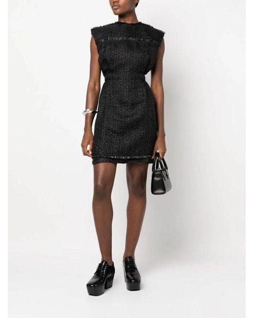 Lanvin Black Frayed Raffia-Tweed Minidress