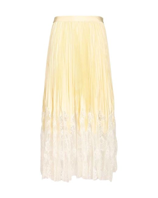 Self-Portrait Yellow Lace Pleated Midi Skirt