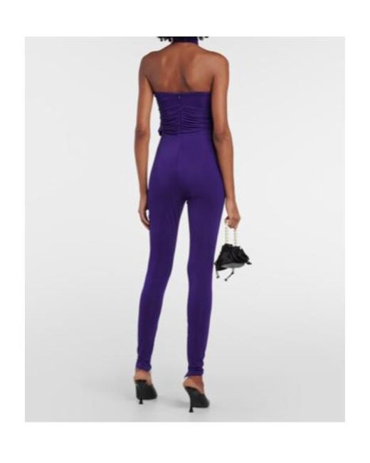 Magda Butrym Purple Gathered Halterneck Jersey Jumpsuit