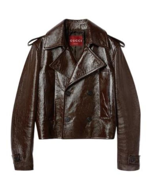 Gucci Brown Double-Breasted Leather Jacket for men