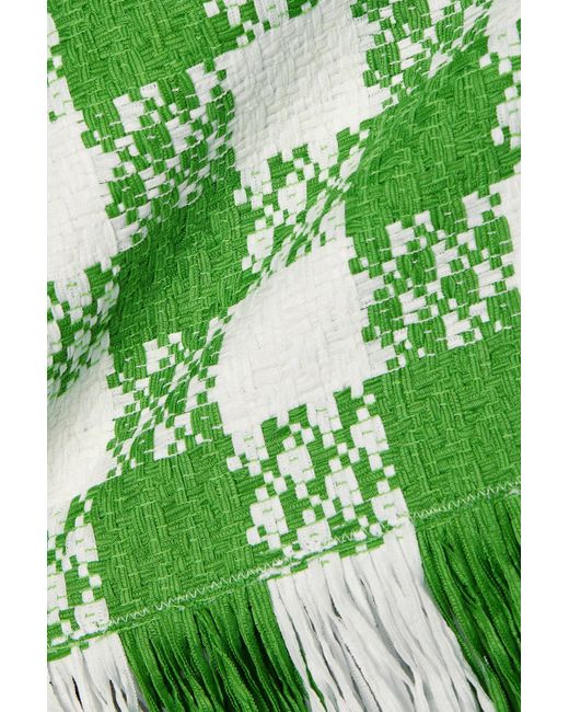 Oscar de la Renta Green Fringed Checked Cotton-Blend Tweed Mini Skirt