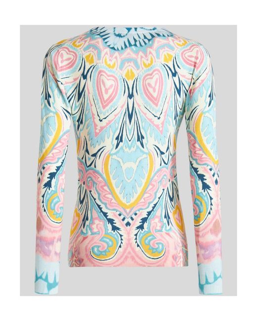 Etro Blue Graphic Printed Long-Sleeved Jumper