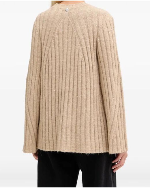 Twinset Natural Sequin-Embellished Ribbed Sweater