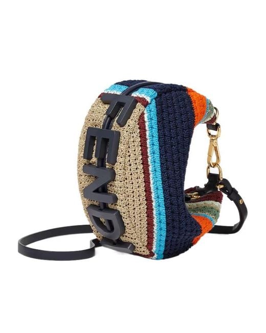 Fendi Blue Mini Graphy Crochet Cross Body Bag