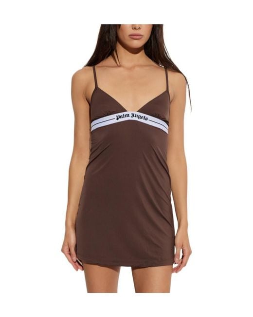 Palm Angels Brown Thin Spaghetti Strap Short Dress