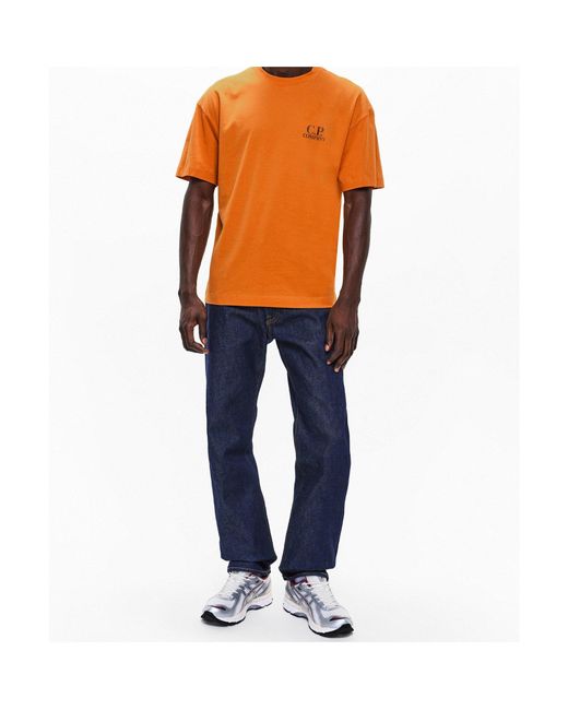C P Company Orange Logo Crew Neck T-Shirt for men