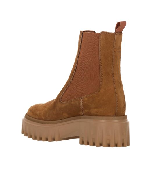 Hogan Brown Round Toe Slip-On Boots