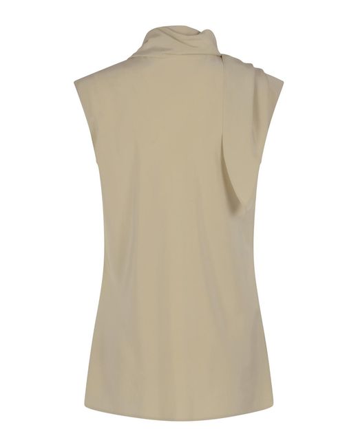 Alberta Ferretti Natural Sleeveless Button-Up Top