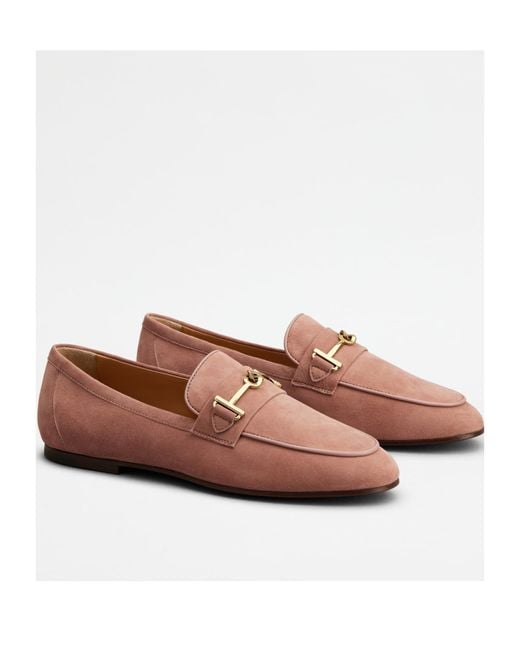Tod's Brown Logo Plaque Almond Toe Loafers