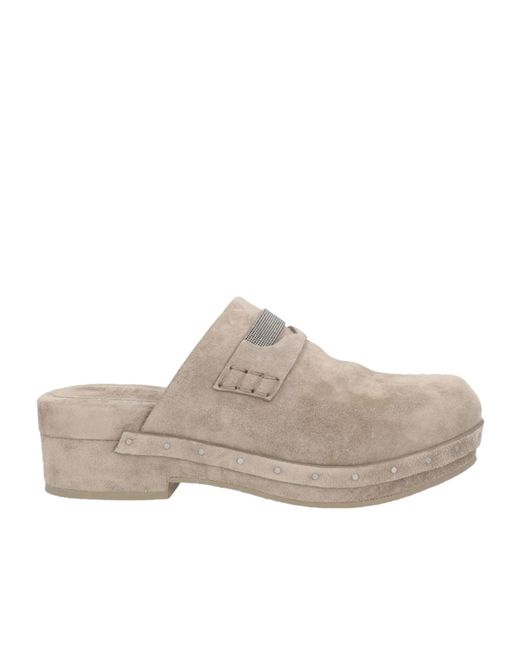 Brunello Cucinelli Natural Minimalist Block-Heel Mules