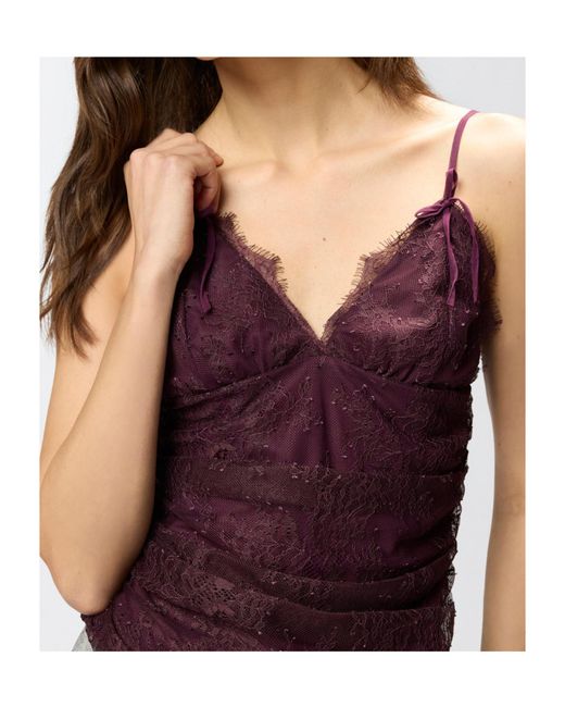 Pinko Red V-Neck Lace Ruched Top
