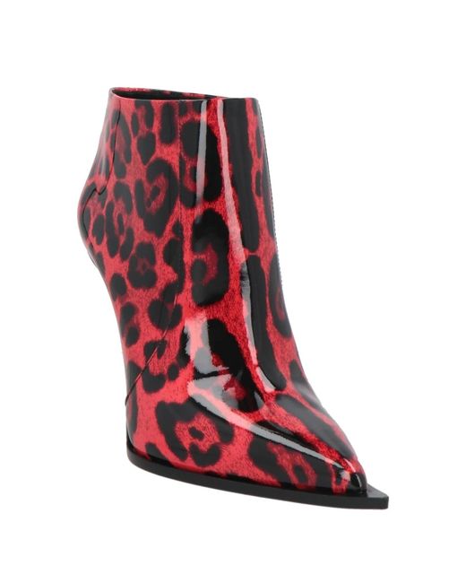 Dolce & Gabbana Red Leopard Print Ankle Boots