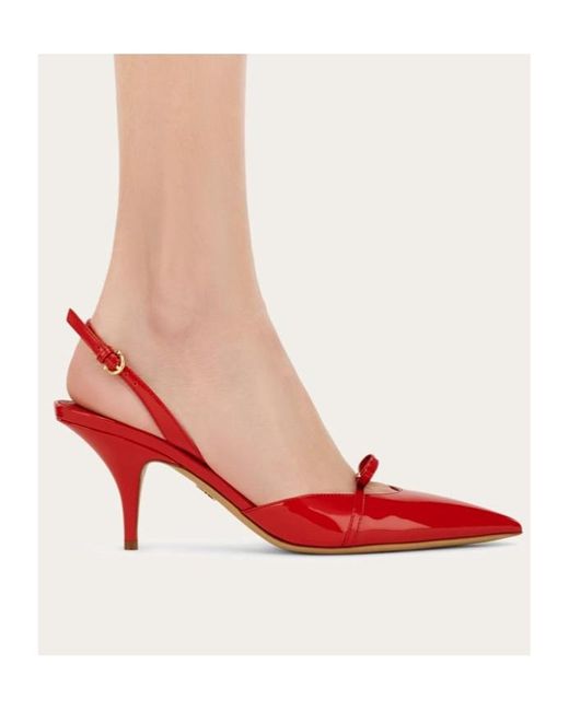 Ferragamo Red Ferragamo Bow Detailed Pointed-Toe Slingback Pumps
