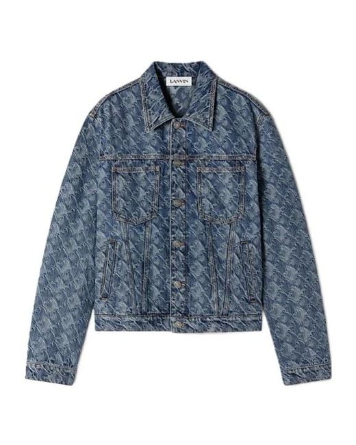 Lanvin Blue Patterned Logo-Patch Jacket for men