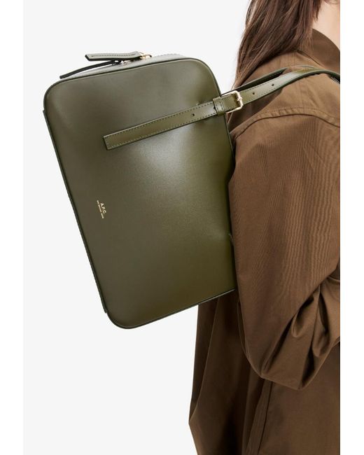 A.P.C. Green Structured Leather Shoulder Bag