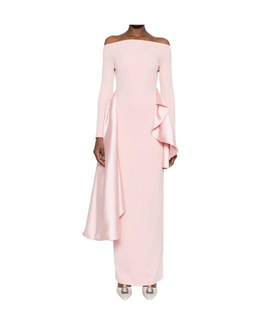 Solace London Pink Ruffled Long Sleeve Maxi Dress