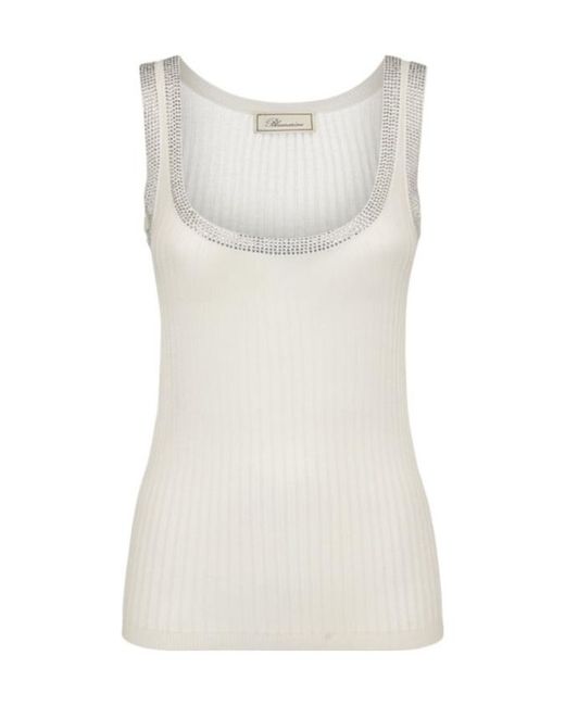 Blumarine White Embellished Collar Knitted Tank Top