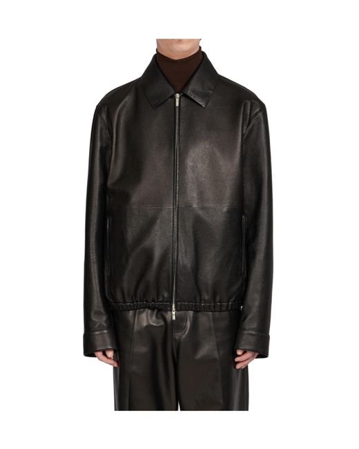Ferragamo Black Ferragamo Zip-Up Leather Jacket for men