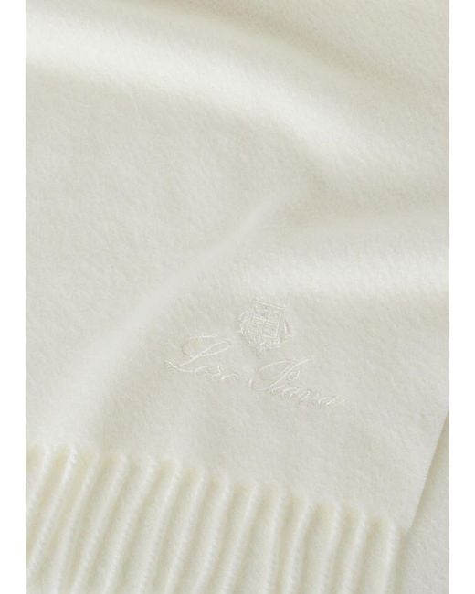 Loro Piana White Grande Unita Fringed-Edge Scarf
