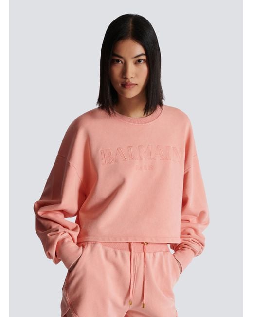 Balmain Pink Logo Embroidered Vintage Sweatshirt