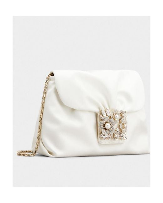 Roger Vivier White Buckle Embellished Mini Satin Bag