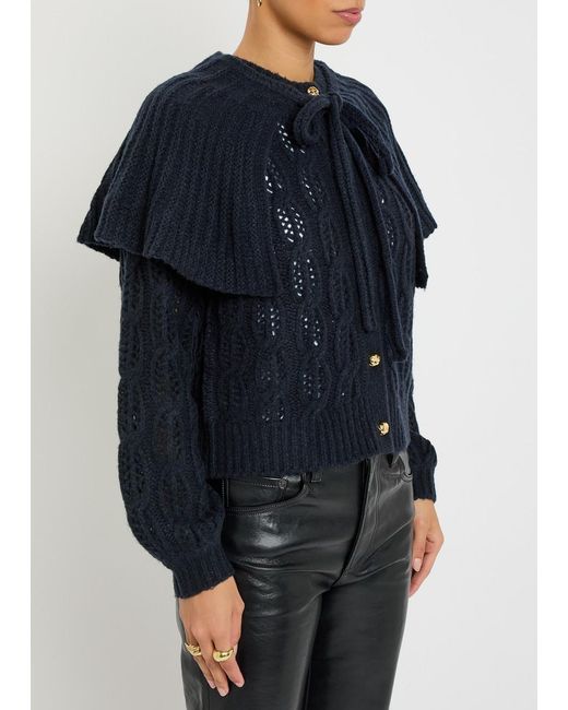 FRAME Blue Cape-Effect Cable-Knit Wool-Blend Cardigan