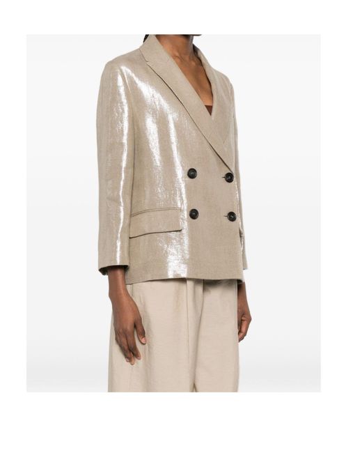 Brunello Cucinelli Natural Button Double-Breasted Jacket