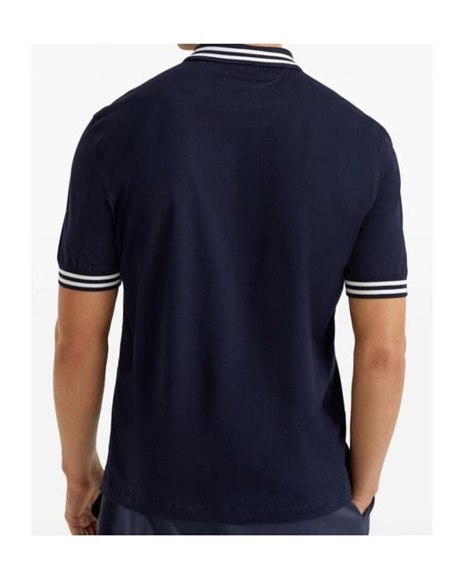 Brunello Cucinelli Blue Logo Embroidered Short-Sleeved Polo Shirt for men
