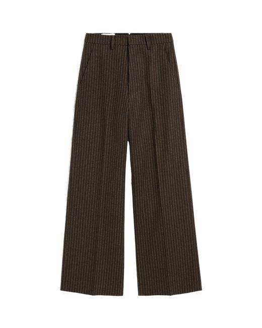 AMI Brown Pinstripe-Pattern Wool Trousers