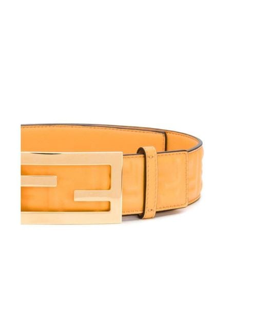 Fendi Orange Embossed Logo Monogram Buckle Belt
