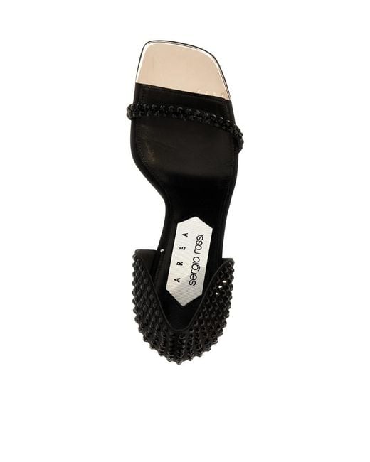 Sergio Rossi Black Area Dagger Satin Sandals With Rhinestone