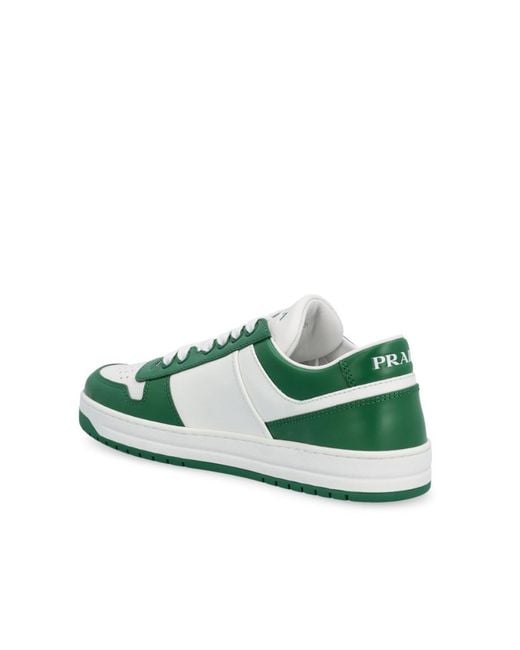 Prada Downtown Leather Sneakers in Green | Lyst