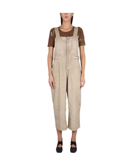 Uma Wang Natural Distressed Cotton Dungarees