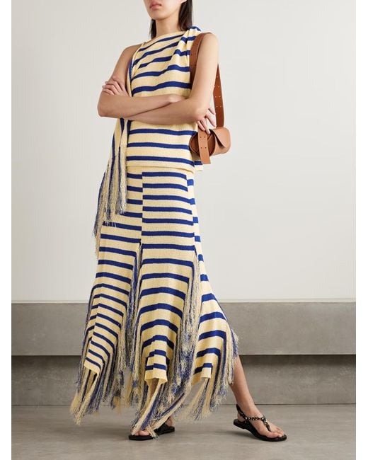 Proenza Schouler Blue Yves Asymmetrical Fringe Striped Knit Sweater