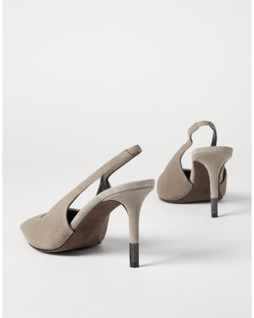 Brunello Cucinelli White Pointed Toe Slingback Pumps