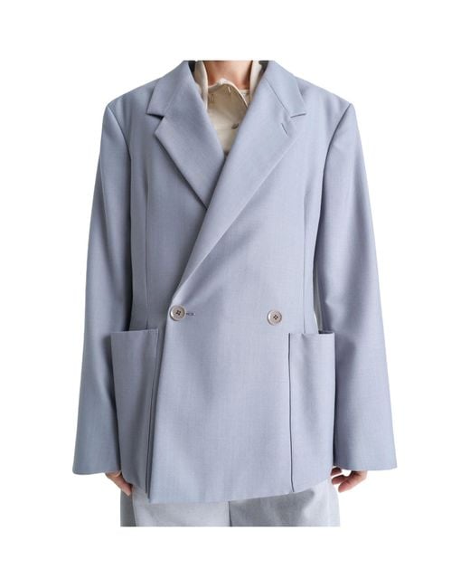 Lemaire Gray Long-Sleeved Double-Breasted Blazer