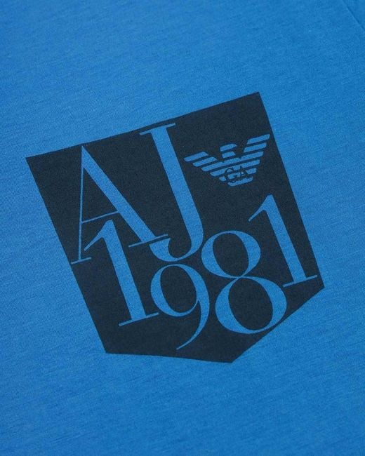 Armani Jeans Blue Printed Round-Collar Short-Sleeved T-Shirt for men