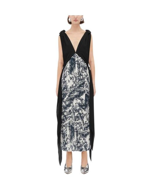 Bottega Veneta Black V-Neck Graphic Printed Dress
