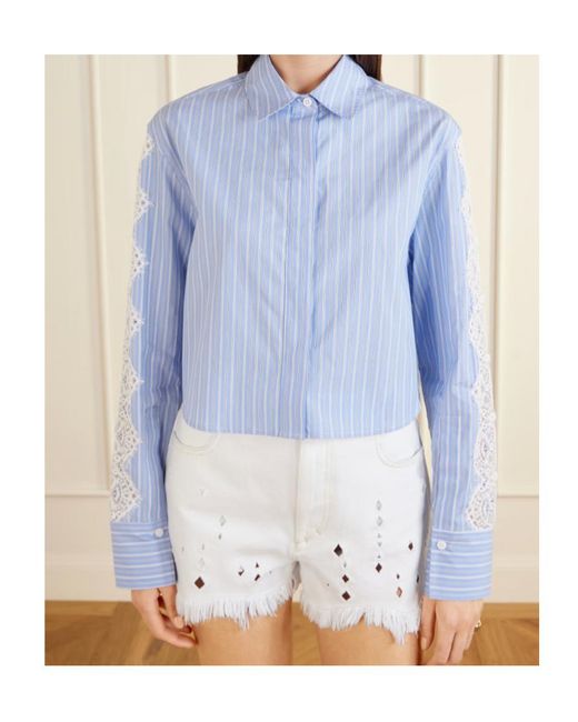 Jonathan Simkhai Blue Renata Lace-Trimmed Cropped Shirt