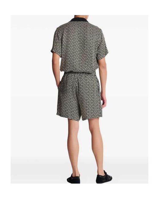 Balmain Black Monogram-Pattern Shorts for men