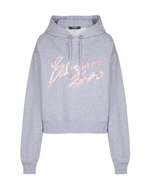 Balmain Blue Logo-Embroidered Hoodie