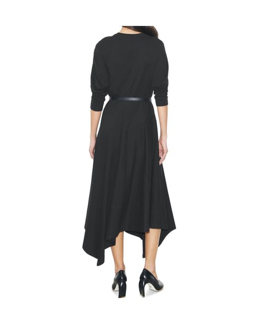 Tory Burch Black Buckle Long-Sleeve Midi Dress