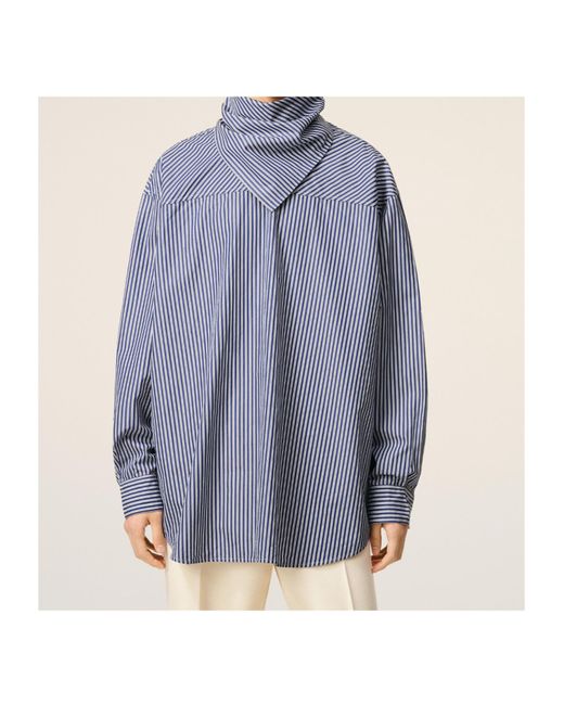 AMI Blue Striped-Pattern Bandana-Collar Shirt for men