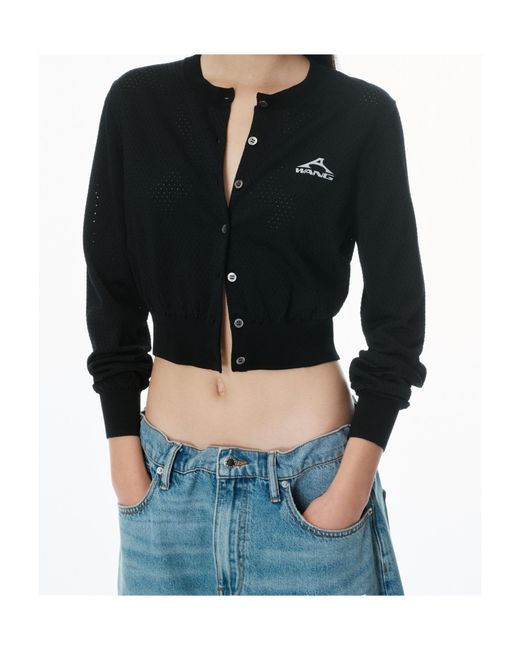 T By Alexander Wang Black Cropped Athletic Mesh Cardigan