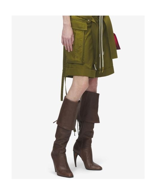 McQueen Brown Horn Heel Knee-High Boots