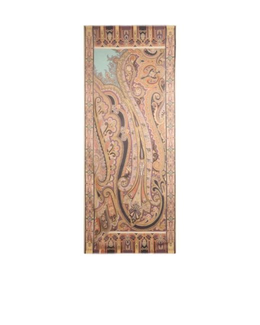 Etro Brown Placed Printed Satin Scarf