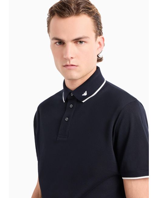 Emporio Armani Blue Logo Embroidered Short Sleeved Polo Shirt for men