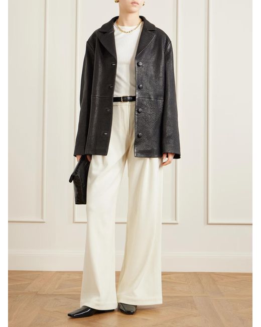 Rohe Black Single-Breasted Grained-Leather Jacket