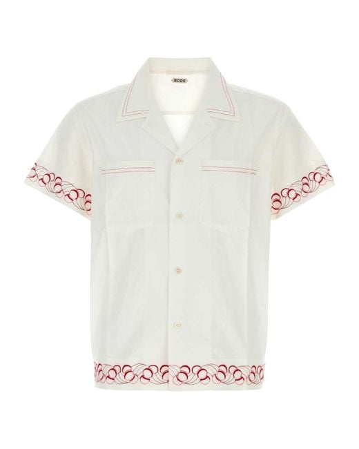 Bode White Embroidered Short-Sleeved Shirt for men