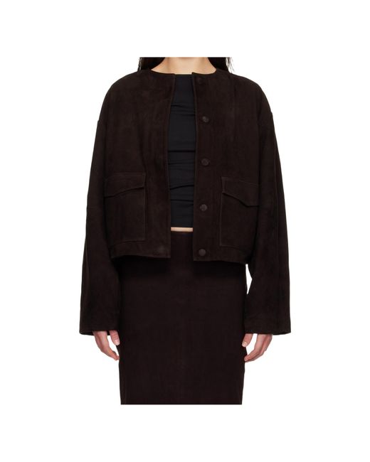 St. Agni Black Suede Utility Cocoon Bomber Jacket